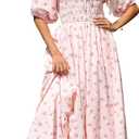 Women Summer Half Sleeve Cotton Ruffled Vintage Elegant Backless A Line Flowy Long Dresses, Size: S