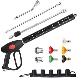 M MINGLE High Pressure Washer Gun, Extension Wands and 30 Degree Curved Rod for Hard-to-Reach Areas, M22 15mm or M22 14mm Fitting, 5 Nozzle Tips, 4000 PSI