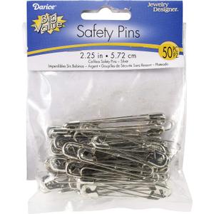 Darice 50-Piece Coilless Safety Pin, 2.25 inch, Silver, Count of 50