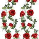 Felice Arts 2 Pack Red Artificial Rose Garland, Each 6.5FT Fake Flower Garland, Hanging Floral Vines for Wedding Table Teepee Mirror Home Party Decor (Burgundy)