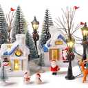Namalu 34 Pieces Christmas Village Houses Set, Mini Christmas Trees Accessories Set Santa Snowman Street Lamps for Xmas Village Miniature Town Home Table Top Decoration(Cute Style)
