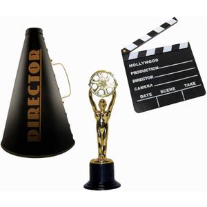 Windy City Novelties Hollywood Directors Party Kit Includes Directors Megaphone + Clapboard + Award Trophy