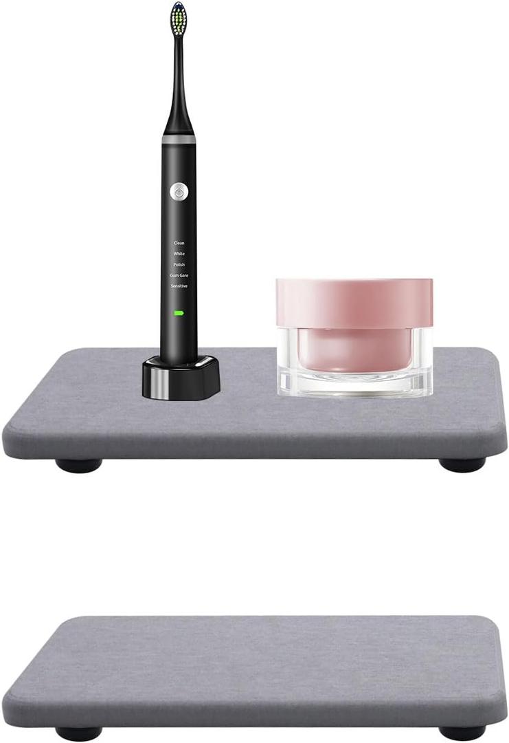 Stone Drying Tray 2 Pack Water Absorbing Tray for Sink,Diatomaceous Earth Coasters with Feets Quick Stone Drying Mat for Bathroom Kitchen Counter Sink, Grey