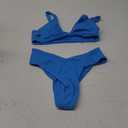 geluboao Bikini Set for Women Solid V Neck Knot Front Push Up High Leg Thong Two Piece Swimsuit (Medium, Blue)