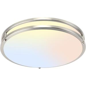 16Inch Flush Mount LED Ceiling Light Fixtures, 5CCT Adjustable 2700K 3000K 4000K 5000K 6500K, Dimmable Close to Ceiling Light for Kitchen, Bathroom, Kitchen, Bedroom, Brushed Nickel, 1 Pack
