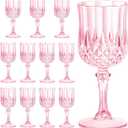 7OZ Plastic Wine Glasses, Reusable Vintage Goblets Unbreakable Drinking Glasses Crystal Water Cups Champagne for Wedding, Parties, Mother's Day (12, Pink), 6.6 Inches X 2.65 Inches