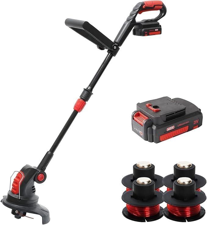 MZK 20V 12'' Cordless String Trimmer, Grass Trimmer&Edger with 4 Replacement Spools, Battery Powered Lightweight Weed Trimmer with Auto Line Feed(Battery and Fast Charger Included)