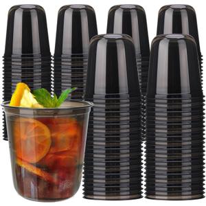 100pcs 12oz Disposable Stemless Glasses, PET Disposable Drinking Cups, Cold Party Clear Plastic Wine Glasses for Parties Birthday, Wedding, Meeting, Christmas Party Supplies (Black)