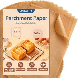 Parchment Paper Baking Sheets, 9 x 13 Inch, 200 Count Precut Non-Stick Unbleached Baking Paper Liners for Oven, Grill, Air Fryer, Steaming, Multipurpose for Bread, Cupcakes, Cookies and More