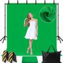 10x7.5 Photography Backdrop Stand Kit with Green Screen Backdrop, Photo Backdrop Stand Kit for Video Streaming, and Live Broadcast, Background Stand Kit with Sandbags, Clips, Carring Bag