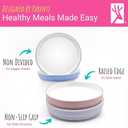 Elk and Friends Kids 7.8 Porcelain White Plates with Silicone Sleeves | Suitable for Babies/Toddlers | Microwave & Dishwasher Safe | Non Slip Dinnerware | Snack Dishes | 4 Pack (Blush/Lilac/Sage/MistyBlue)