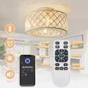 18 Inch Caged Ceiling Fans with Lights, Low Profile Ceiling Fan and Remote/APP Control Fandelier Crystal Fan Light for Bedroom Living Room Dining Room Kitchen Indoor, Including Bulb (Rustic White)