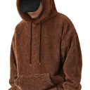 Men's Bear Ear Hoodies Drawstring Long Sleeve Fleece Sweatshirt Fuzzy Pullover Tops Size Large