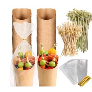 Disposable Charcuterie Cups, Kraft Paper Snack Boxes Appetizers Cup French Fry Holder with Cocktail Skewers Toothpicks Tooth Picks, Brown