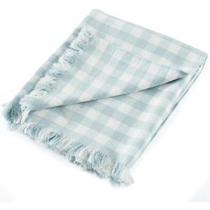 100% Cotton Throw Blanket Plaid Soft Lightweight Cozy Farmhouse Tassels Summer Thin Breathable Throws for Couch Sofa Bed (50"  60" Blue)