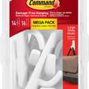 Command 5 lb Large Utility Hooks, 14 Hooks and 16 Strips, Damage-Free Hanging Wall Hook with Adhesive Strips, No Tools Required, Great for Home Kitchen Office Organization