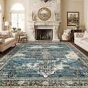 Washable 10x14 Area Rugs - Large Rugs for Living Room Stain Resistant Carpet Vintage Rugs for Bedroom with Non Slip Backing Home Decor Floor Decoration Mat 10x14 Blue