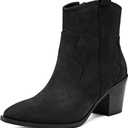 Ankle Boots for Women Chunky Heeled Booties Fashion Comfort Round Close Toe Low Mid Heel Winter Fall Ladies Short Boots. (8.5, Black Pu 969)