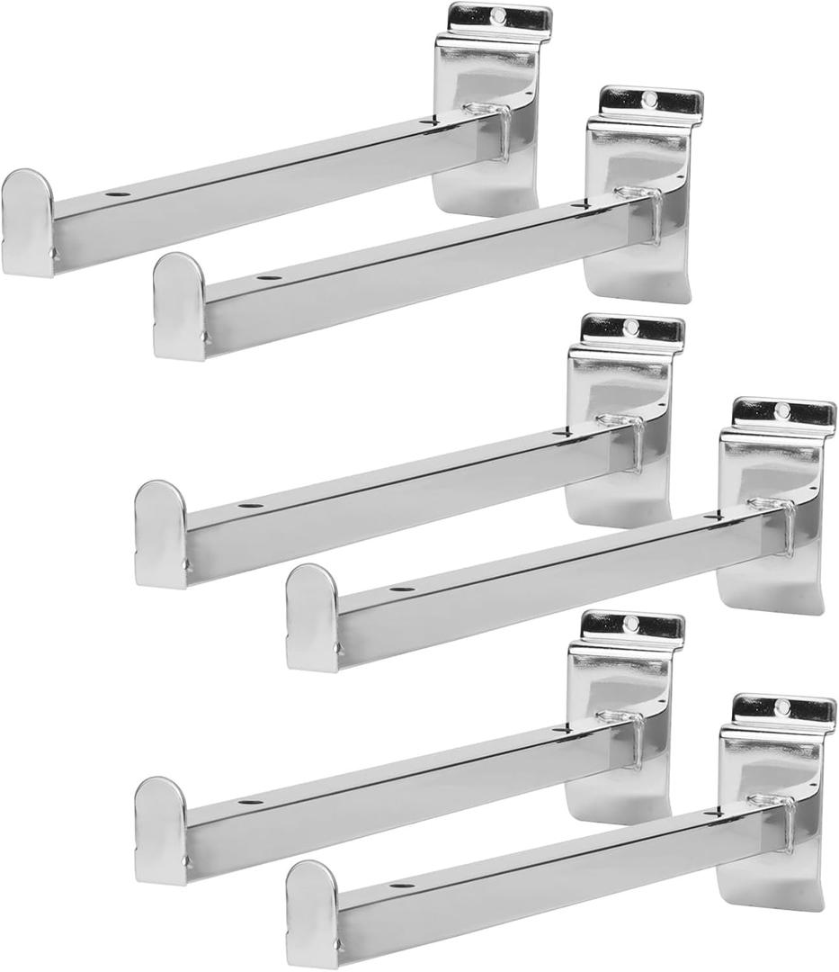 SOUJAP 6 PCS 12 Inch Silver Slatwall Shelf Brackets, 30cm Straight Arm Gridwall Deluxe Hooks, Slatwall Panel Display Hooks for Garage, Home