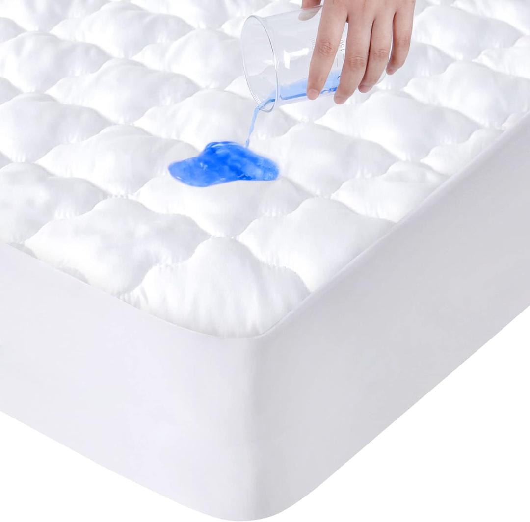 Mattress Protector Waterproof Twin Size for Kid, Soft & Cooling Twin Mattress Pad Cover Quilted for Single Bed Fitted with Deep Pocket up to 14" Depth (White)