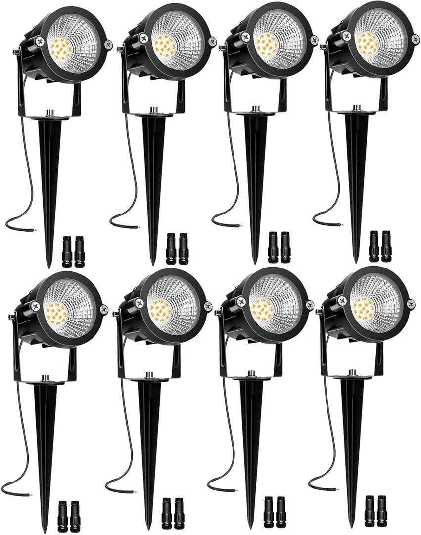 Low Voltage Landscape Lights, 10W 12/24V 2700K Warm White Landscape Lighting, IP65 Waterproof Outdoor LED Spotlight for Garden Yard Tree, 8 Pack with Connectors