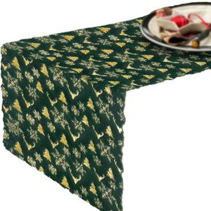 Fur Table Runner,Table Runners 14x72 Inches,Snow Table Runner,Green and Gold Print Decorations for Party Birthday Friends Giving Wedding Dinning Table (Green)