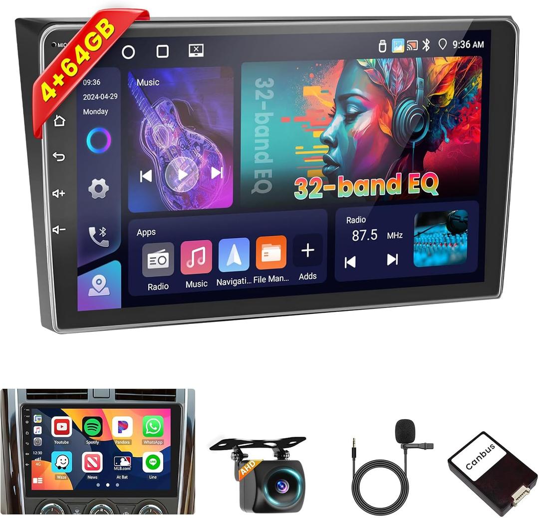 Inefala [4G+64G] Android 15 Car Stereo for Mazda CX9 20072015 with Wireless Carplay Android Auto, 10 Inch HD Touchscreen Car Radio with WiFi GPS Bluetooth5.0 FM/RDS 32EQ SWC Canbus Backup Camera MIC