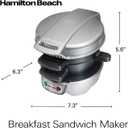 Hamilton Beach Breakfast Sandwich Maker with Egg Cooker Ring, Customize Ingredients, Perfect for English Muffins, Croissants, Mini Waffles, Perfect White Elephant Gifts, Silver (25475)