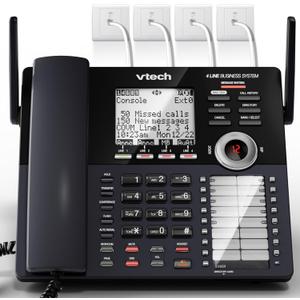 VTech AM18447 Main Console 4-Line Expandable Small Business Office Phone System with Answering Machine, Intercom, Auto Attendant & Music on Hold, Black