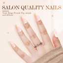 2 x French Tip Press On Nails Almond, Reusable Fake Nails for Women Manicure Set - Party, Daily Wear, 12 Sizes - 24 Pcs with Glue & Jelly Gel, Pearl with Natural Beige Tip