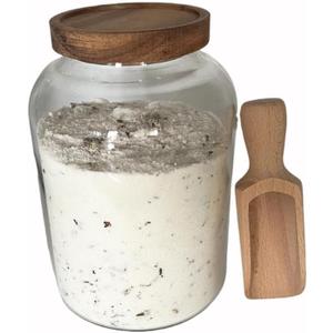 66 oz Bath Salts Glass Jar with Wooden Lid and Scoop,Bathroom Decor Container,Airtight Storage Bathtub Accessories for Women