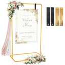 Wedding Welcome Sign Holder Personalized, Gold Welcome to Our Wedding Hanging Sign Holder with Leather Sign Straps, Easel Stand for Sign, Adjustable Wedding Seating Chart Stand