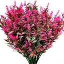 8Pcs Artificial Flowers Faux Lavender UV Resistant Plastic Fake Plants Fake Flowers for Indoors Outdoors Home Porch Garden 8 Pcs, (Pink)