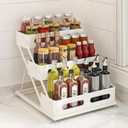3 Tier Foldable Spice Rack for Countertop Iron Kitchen Seasoning Organizer for Cabinet, White