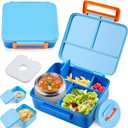 Bento Lunch Box for Kids with 8oz Soup Thermo Leak-Proof Lunch Food Containers with Snack Sauce Container for Kid Girls Boys to School, Blue