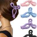 4 PCS Bow Hair Clips for Women Bow Claw Clip 5" Large Hair Claw Clips for Thick and Long Hair Cute Bows Jaw Clip (5" - Blue + Purple + Pink +Black, 5" Extra Large) (1 Count (Pack of 4))