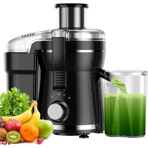 Juicer Machine, 500W Centrifugal Juicer Extractor with 3 Speed & Wide Mouth 3 Feed Chute for Fruit Vegetable, High Yield Juicer Included Cleaning Brush for Easy to Clean (Black)