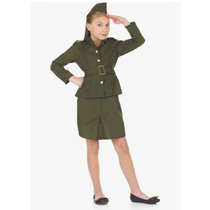 fun shack WW2 Army Girl Costume for Kids, Army Girls Halloween Outfit, Military Dress Up for Girls Size L