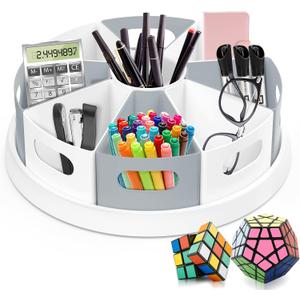 MeCids 360 Rotating Storage Organizer Desk Organizers Pen Holder 12 Lazy Susan Style Caddy with Removable Bins, for Home Office Supplies, Art Supplies, Make-up & Kitchen Use, with Card & Gift Box