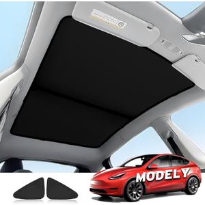 Tesla Model Y Roof Sunshades, 2 in 1 Ice Crystal Sunshade for Tesla Model Y 2021-2023 2024 with Triangular Sun Shades UV/Sun Protection Heat Insulation Non-Sag