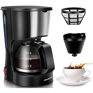 Amazon.com: Aigostar Buck - Coffee Makers, 4 Cup Coffee Maker with Coffee Filter and Glass Carafe, Small Drip Coffee Machines with Stainless Steel Decoration for Home, Travel & Office, Black: Home & Kitchen