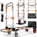3 in 1 Folding Hand Truck Dolly Cart with Wheels Foldable Utility Cart Aluminum Trolley Cart 600lbs Capacity Convertible Dolly for Moving Furniture Shopping for Garden Home Office Warehouse