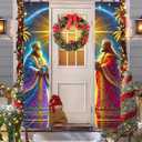 IVN Christmas Door Banner Decorations 2 Pcs 71 x 12 Inches Vertical Holiday Hanging Sign Set for Entryway Wall or Porch Display (Nativity Magi  Golden Star Scene)