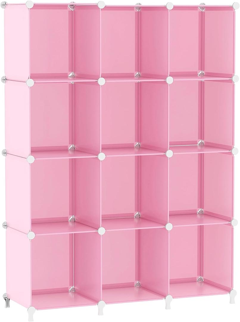 AWTATOS Cube Storage Organizer Portable Closet Organizers and Storage for Kids DIY Stackable 12 Cube Storage Shelves Clothes Organizer for Bedroom, Home, Pink