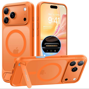 TORRAS Strong Magnetic & Seamless Stand for iPhone 17 Pro Case, Fit for MagSafe, Militray Grade Protection, Built-in Kickstand, Camera Control, Translucent Slim 17 Pro Cover Ostand, Neon Orange