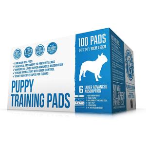 Bulldogology Puppy Training Pads - Pee Pads with Adhesive Sticky Tape (24x24) Large Dog Training Wee Pads with 6 Layer Extra Quick Dry Bullsorbent Polymer Tech (100-Count, White)