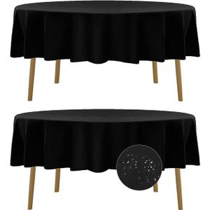 Fokitut 2 Pack Waterproof Round Tablecloth, 70 Inch, Stain Resistant and Wrinkle Polyester Table Cloth, Fabric Table Cover for Kitchen Dining, Wedding, Party, Holiday DinnerBlack