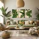 3pcs Framed Palm Leaves Banana Leaf Tropical Plants Wall Art Decor Canvas Print Nature Style Home Greenery Pictures Poster Gallery Bedroom Living Room Studio 12x16 Inch Ready to Hang