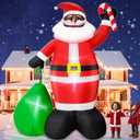 12 Ft by 7.5 Ft Giant Black Santa Christmas Inflatable Outdoor Decoration, Santa Claus Blow Up Inflatable with Candy Cane Gift Bag, Black Christmas Yard Decor Built-in LED Light for Xmas Lawn Garden