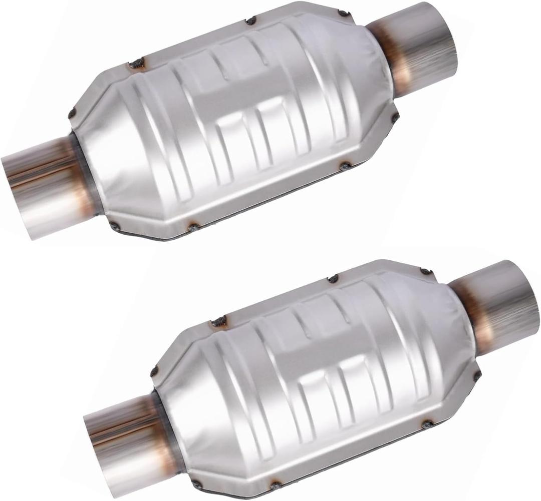 2.5" Universal Catalytic Converter, 2.5 Inch Inlet/Outlet High Flow Front Cat Converter Direct-Fit with O2 Port & Heat Shield, Universal Catalytic Convertor Stainless Steel 2PCS (EPA Compliant)